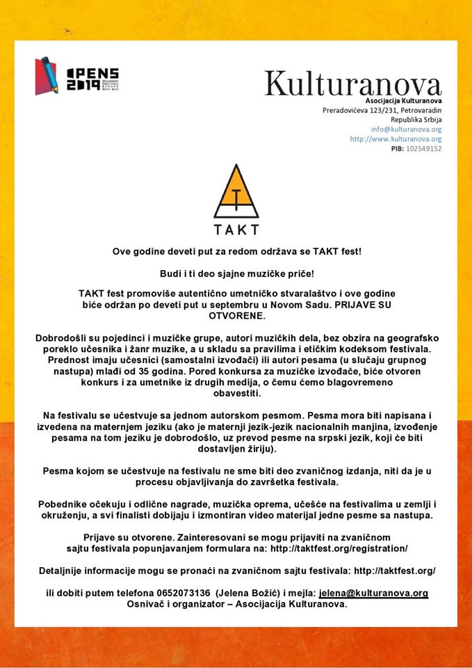 Otvorene prijave za TAKT Fest 2020!